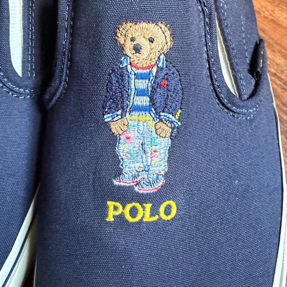 Ralph Lauren Navy and White Canvas Slip-On Sneakers - Picture 2 of 6